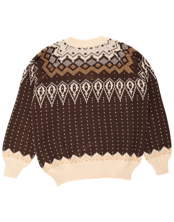 Pulover vintage pentru bărbați cu gâtul turnat, mare, maro, Fair Isle