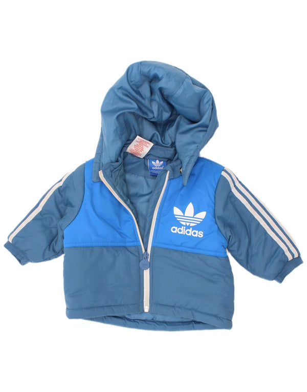 Jachetă căptușită cu glugă cu grafică Adidas pentru bebeluși, 3-6 luni, albastru