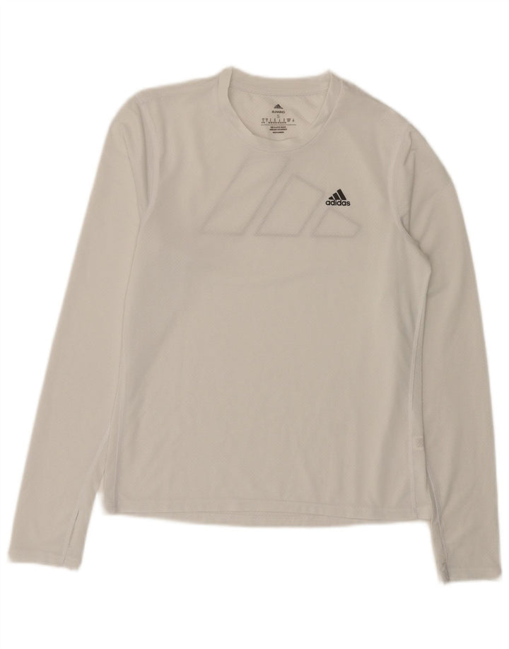 Tricou cu mânecă lungă pentru femei Adidas, cu grafică, UK 8/10, poliester alb mic