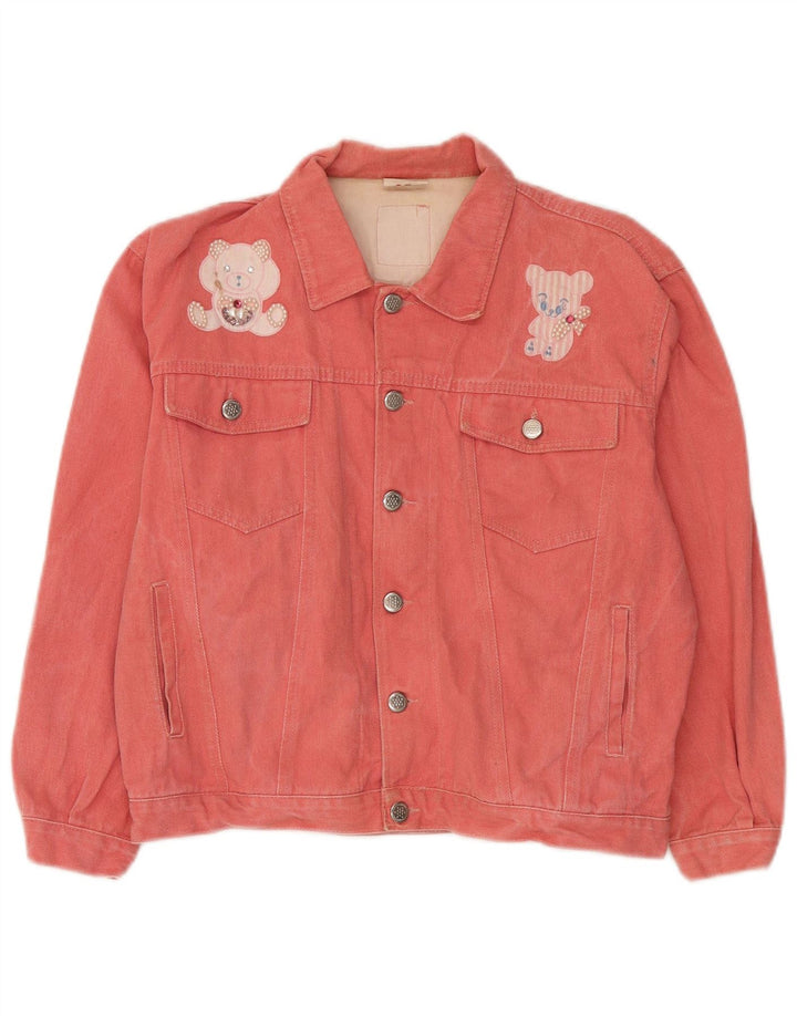 Jachetă de blugi Vintage pentru femei Teddy Bear Graphic IT 42 Bumbac Roz Mediu