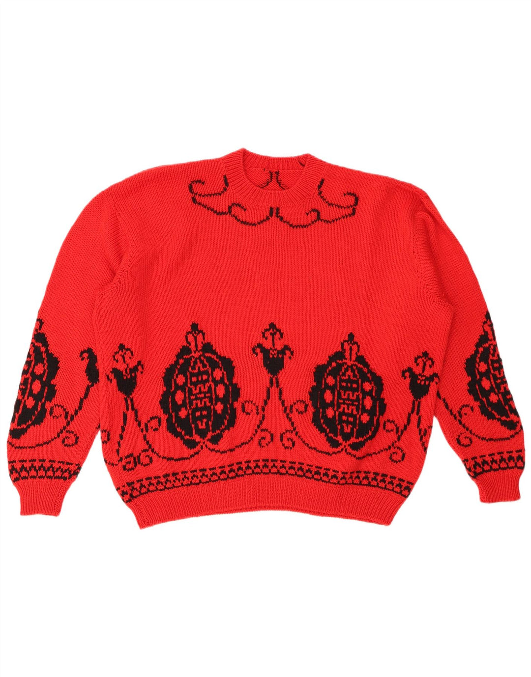VINTAGE Pulover supradimensionat pentru femei cu gâtul turnat UK 18 XL Red Fair Isle