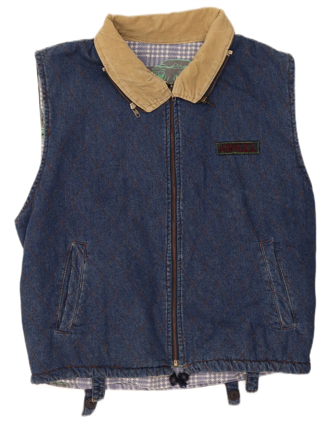 POP 84 Gilet pentru bărbați din denim UK 42 XL Blue Geometric