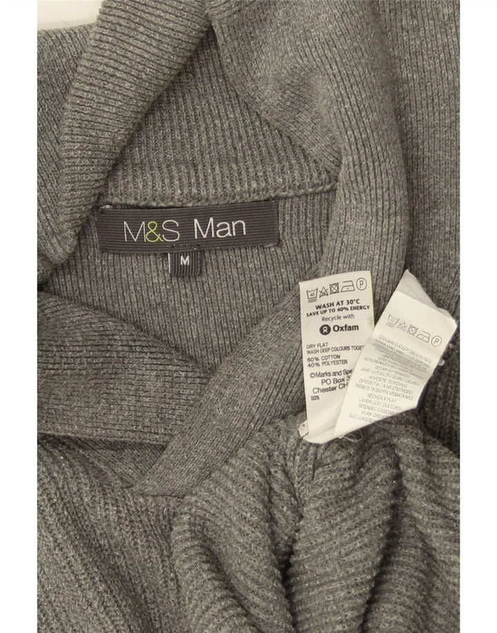 Pulover pentru bărbați Marks & Spencer, cu gât șal, bumbac, gri mediu
