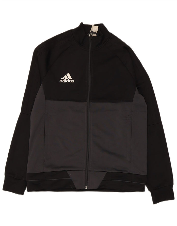 ADIDAS Boys Tracksuit Top Jacket 13-14 Years Black Colourblock Polyester