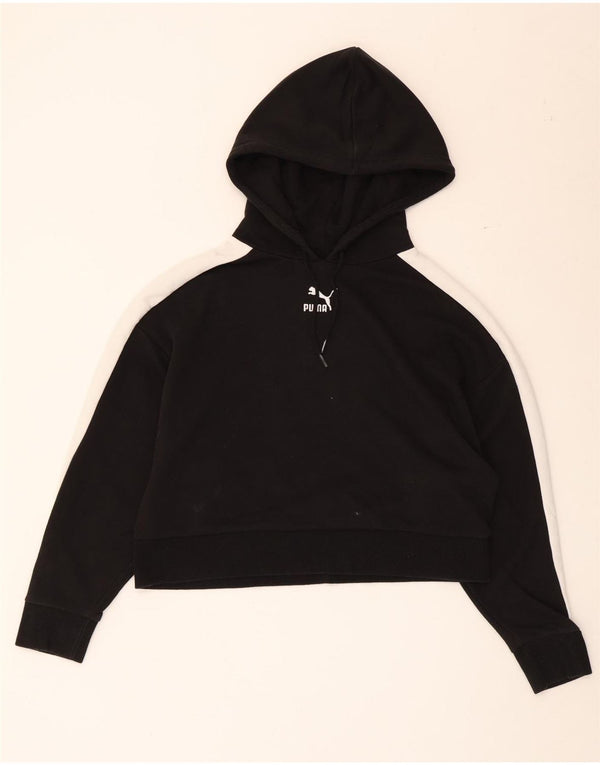 Puma Crop Hoodie Jumper pentru femei UK 14 Medium Black Colorblock Bumbac