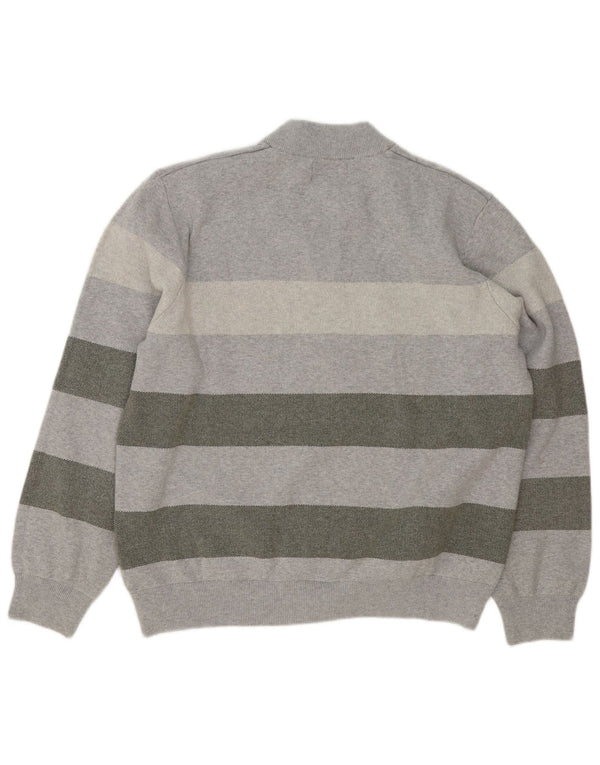 Pulover pentru bărbați Marks & Spencer, cu fermoar și gât, bumbac cu dungi gri 2XL