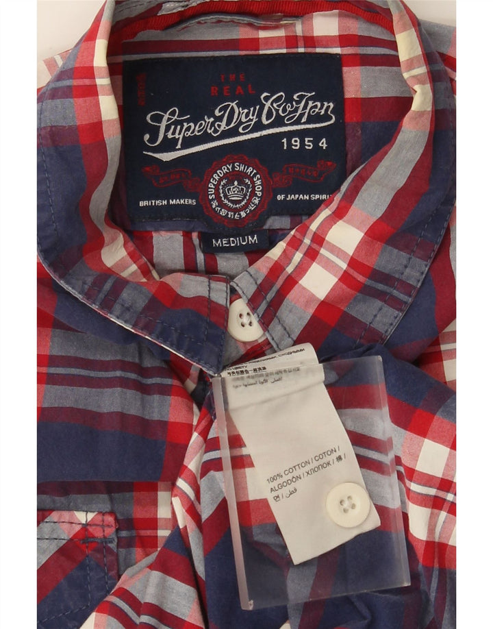 Cămașă cu mânecă scurtă pentru bărbați Superdry, bumbac cu carouri, albastru bleumarin mediu