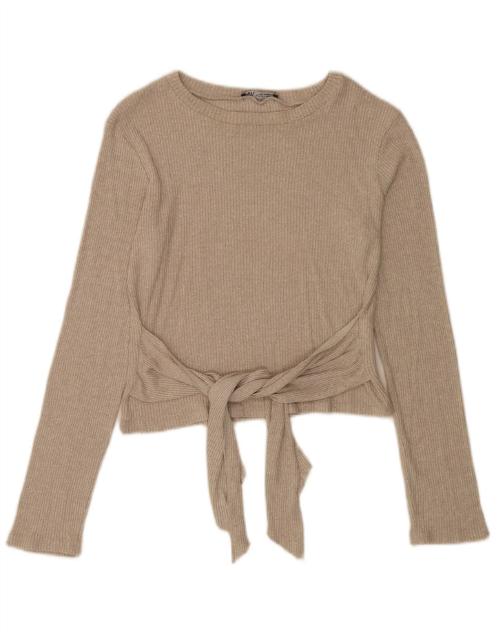 Top femei Zara cu mânecă lungă UK 12 Medium Bej Viscoză