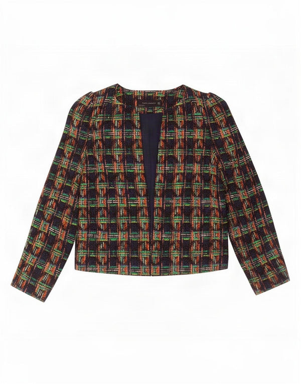 Jachetă Blazer deschisă pentru femei Zara UK 10, bumbac cu carouri multicolore mici