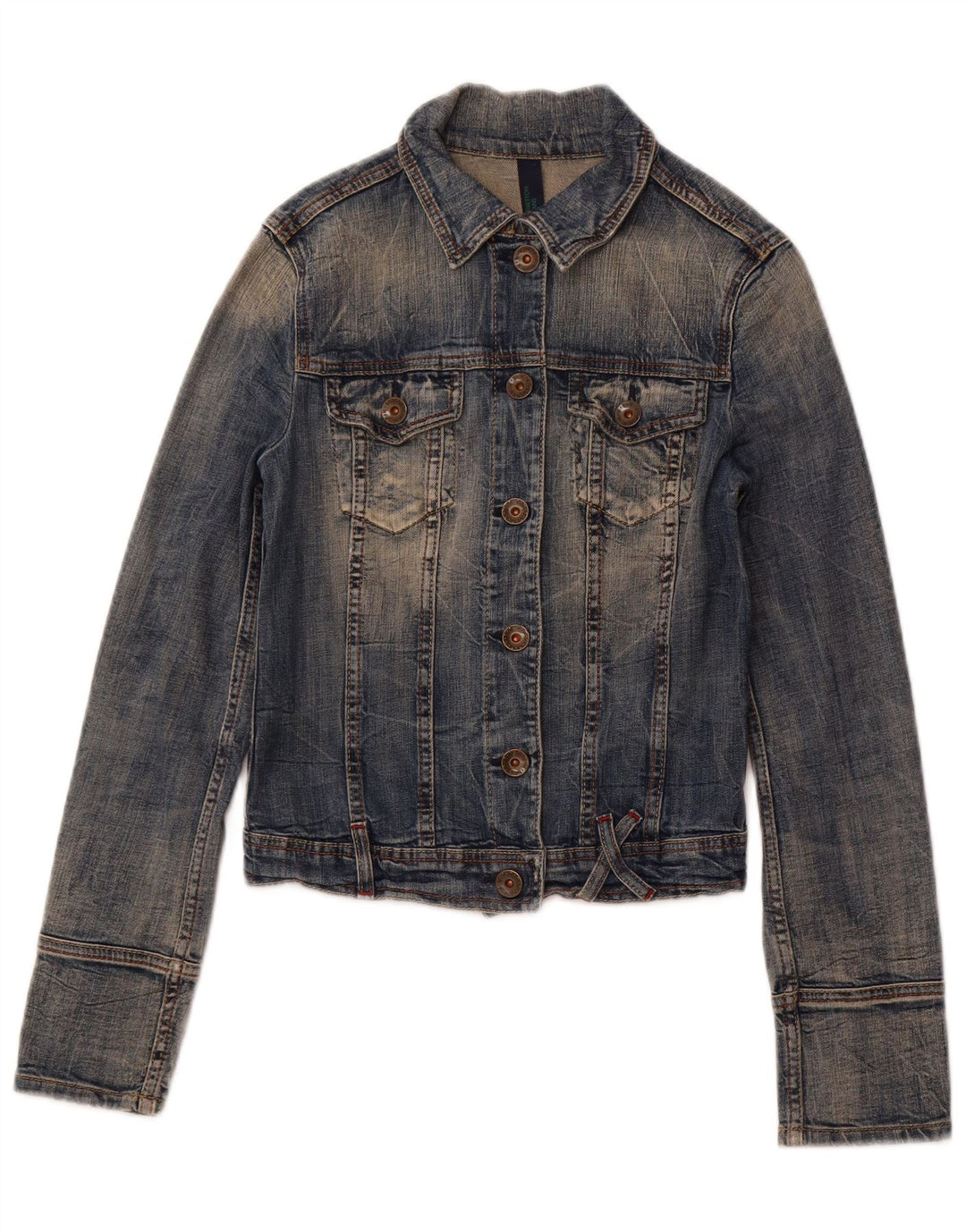 BENETTON Jachetă de denim crop pentru femei UK 10 Small Blue Bumbac