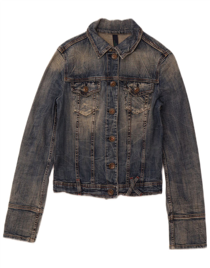 BENETTON Jachetă de denim crop pentru femei UK 10 Small Blue Bumbac