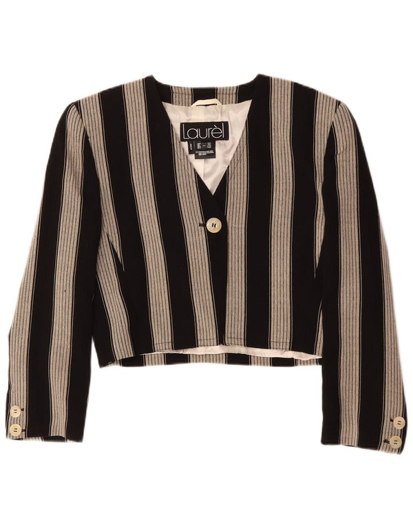 Jachetă Laurel pentru damă, cu 1 nasture, crop, EU 36, lână neagră cu dungi mici