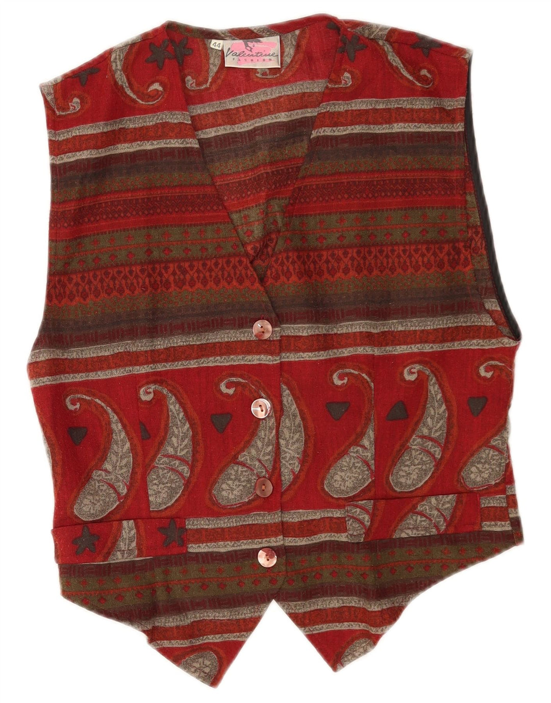 Vestă vintage pentru femei IT 44 Medium Burgundy Paisley Poliester