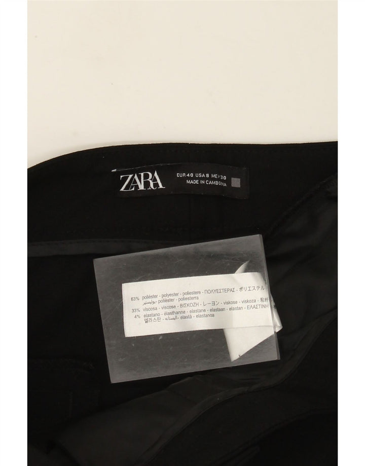 Pantaloni tăiați slim pentru femei Zara US 8 Medium L30 L25 Poliester negru