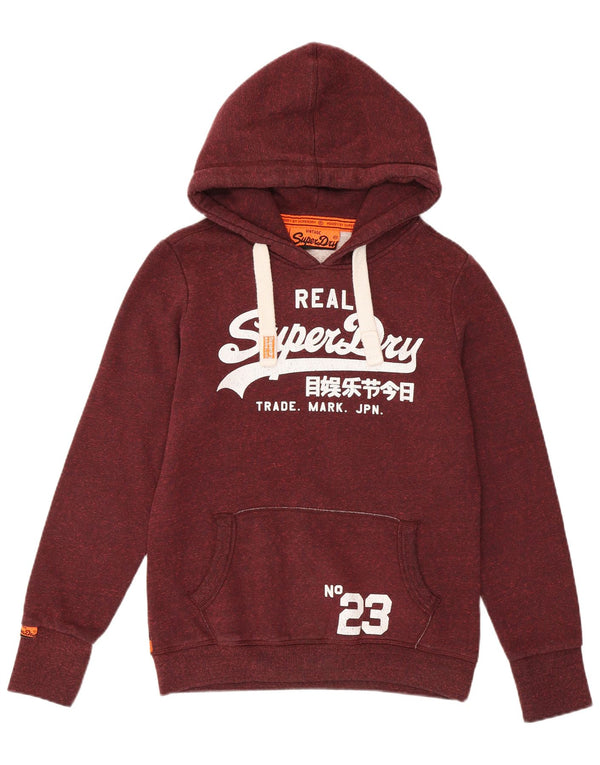 Pulover Superdry pentru damă cu grafică cu capota UK 14 Medium Burgundy Poliester