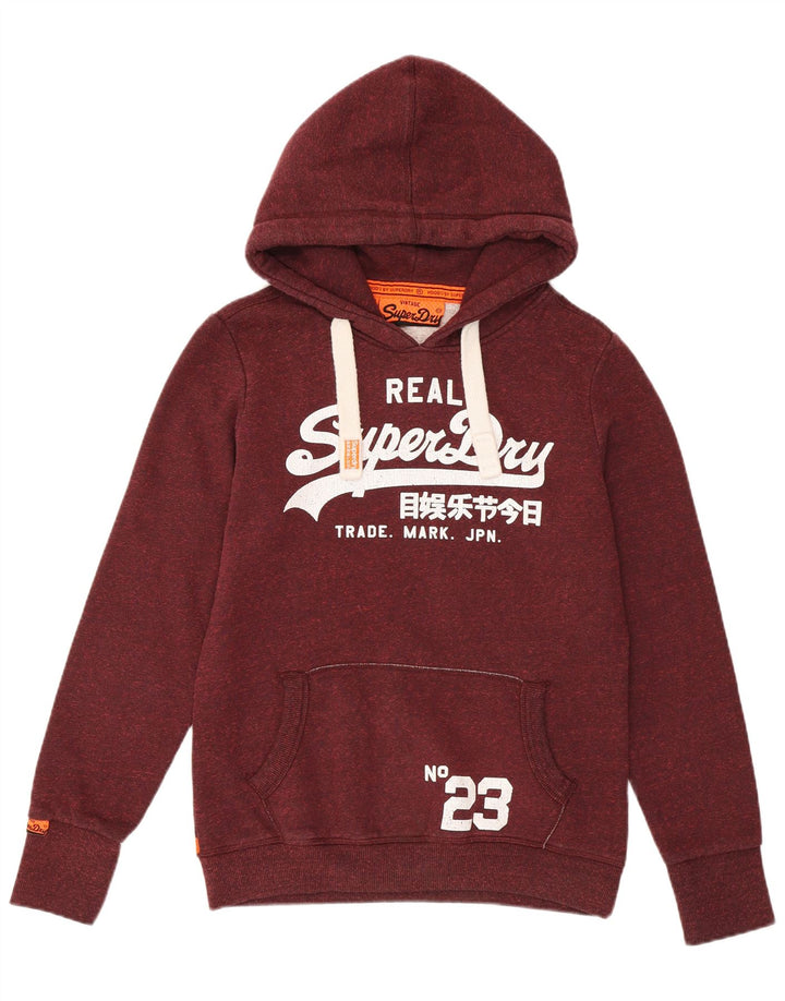 Pulover Superdry pentru damă cu grafică cu capota UK 14 Medium Burgundy Poliester