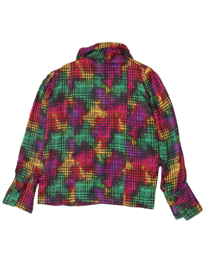 Bluză vintage cu mânecă lungă pentru femei UK 18 XL, picior de găină multicolor