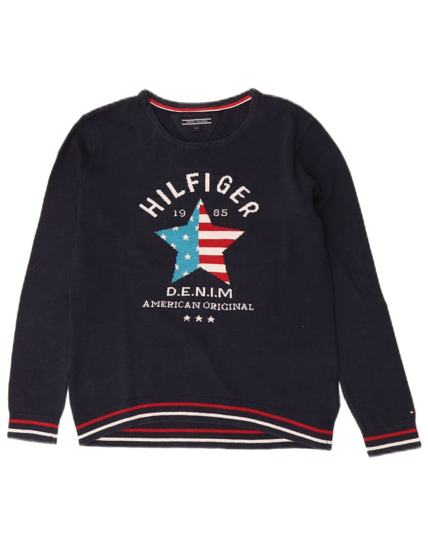 Pulover Tommy Hilfiger pentru băieți, cu grafică, cu decolteu, 11-12 ani, bleumarin