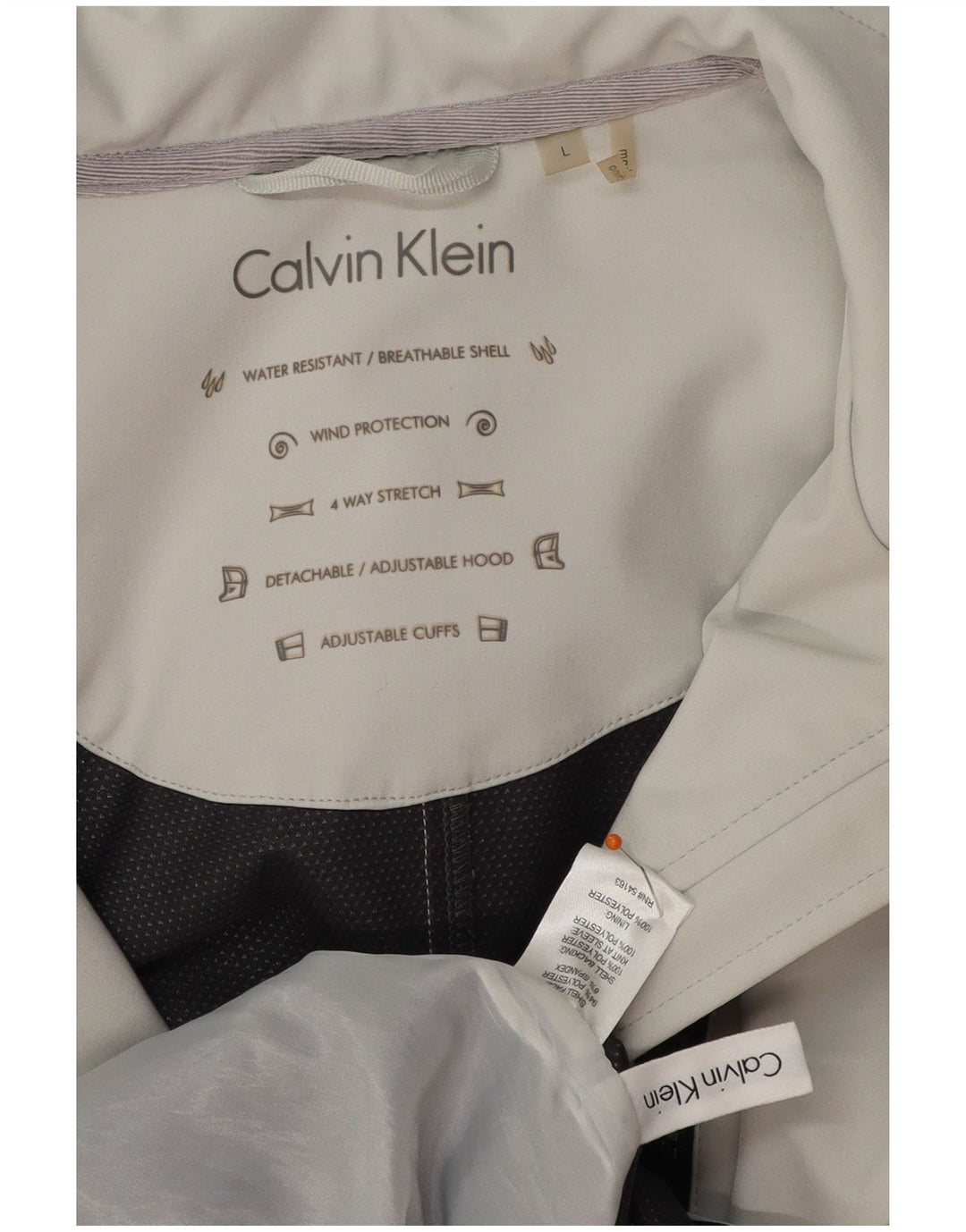CALVIN KLEIN Jachetă de vânt cu glugă pentru femei UK 16 Poliester mare gri