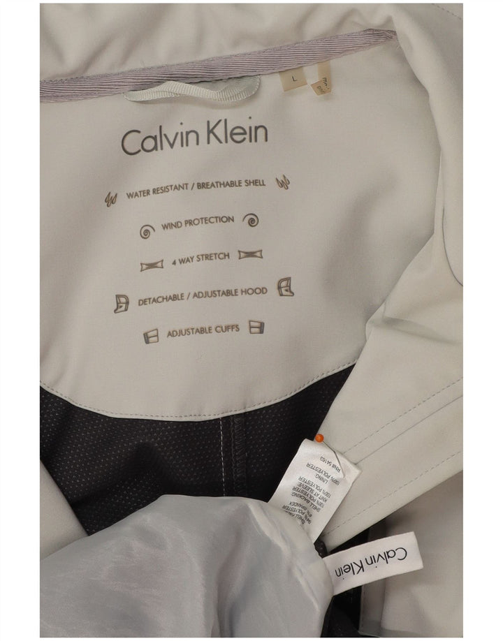 CALVIN KLEIN Jachetă de vânt cu glugă pentru femei UK 16 Poliester mare gri