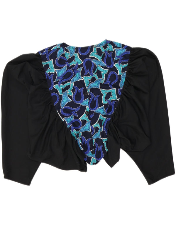 VINTAGE Womens Crop Abstract Pattern Shirt Blouse UK 16 Large Black