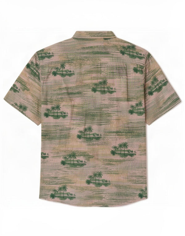 Cămașă cu mânecă scurtă cu grafică vintage pentru bărbați, 2XL, bumbac verde hawaian