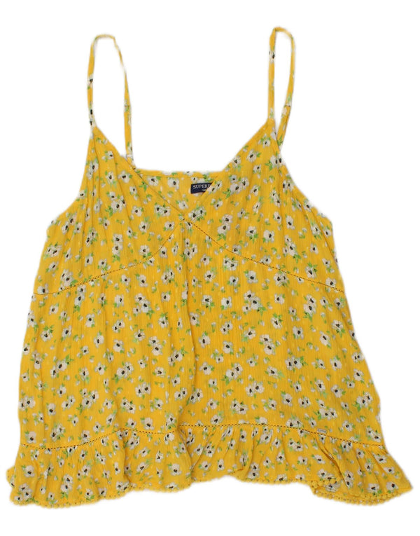 SUPERDRY Cami Top pentru femei UK 14 Medium Yellow Floral Viscose