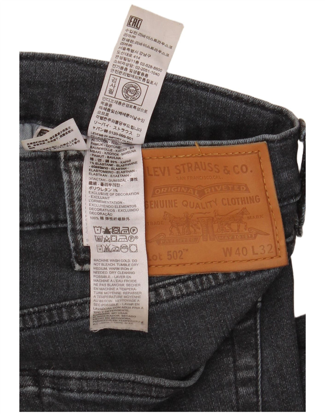 Blugi conici pentru bărbați Levi's 502 W40 L32 bumbac negru