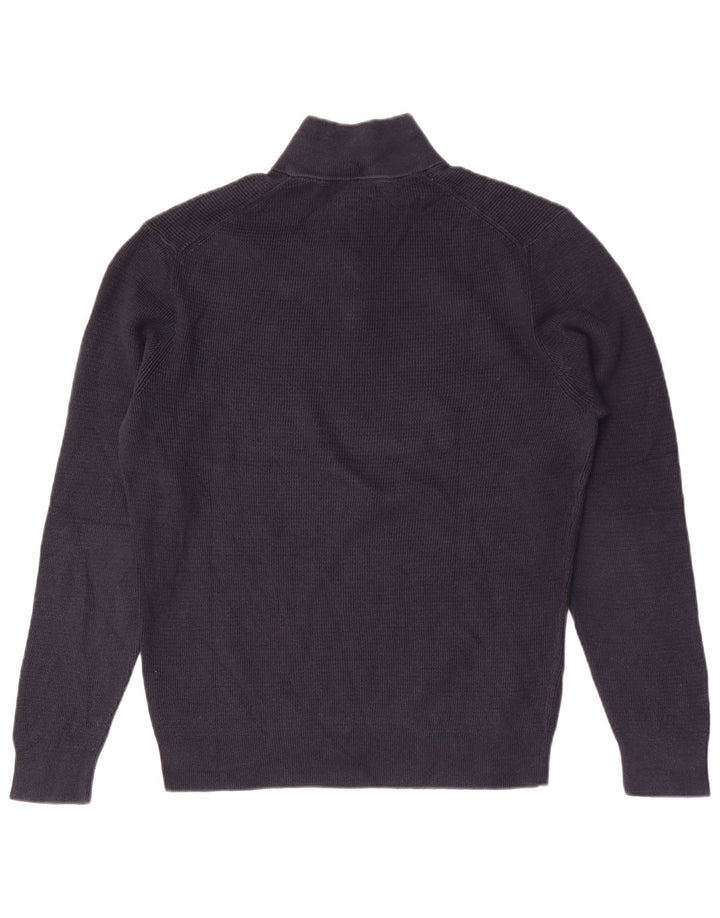 Pulover Massimo Dutti pentru bărbați, cu fermoar, cu gât, bumbac mare, albastru