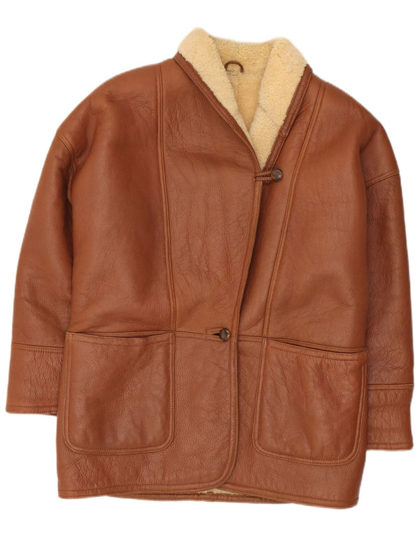 Jachetă vintage oversized din shearling pentru femei UK 18 XL maro shearling