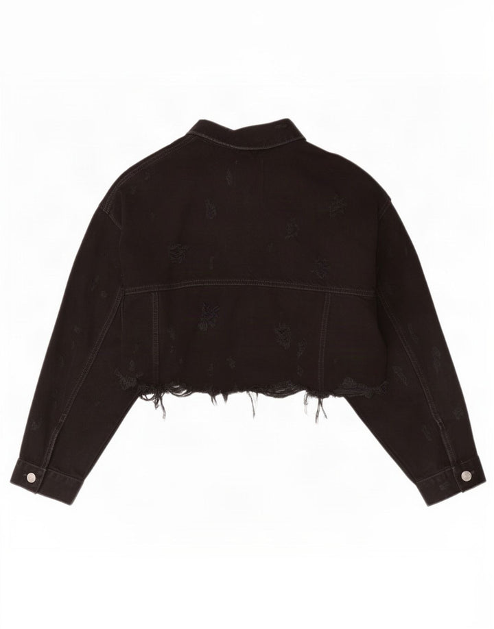 Jachetă de denim scurtă pentru femei Zara UK 12 Medium Black