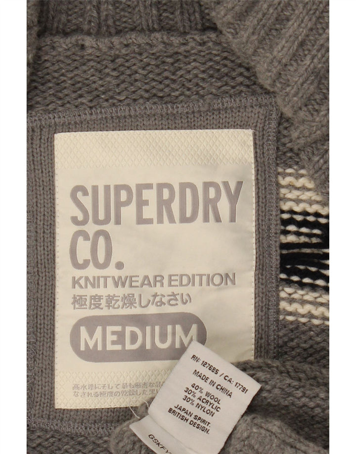 Pulover cardigan pentru femei Superdry UK 14 Medium Gri Geometric Lână