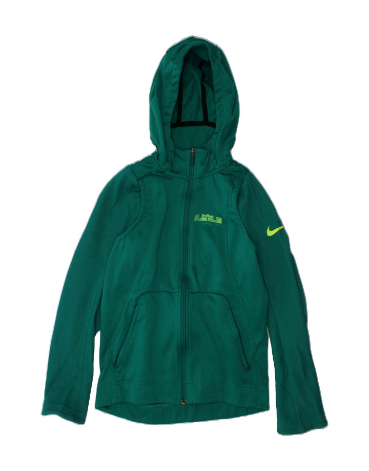 NIKE Girls Zip Hoodie Sweater 10-11 Years Medium Green Polyester Vintage Nike and Second-Hand Nike from Messina Hembry 