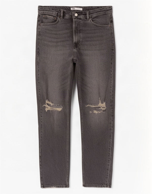 Blugi Distressed Straight pentru bărbați Zara EU 44 Large W34 L29 Bumbac gri