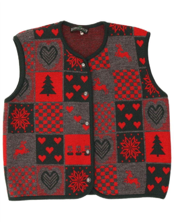 Berwin & Wolff Gilet tricot pentru femei EU 44 XL Lână nouă cu mozaic roșu