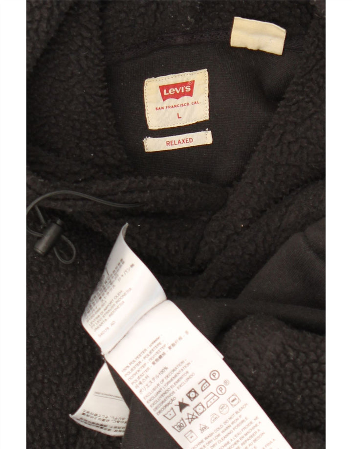 Pulover LEVI'S pentru bărbați, relaxat, cu glugă, poliester mare, negru
