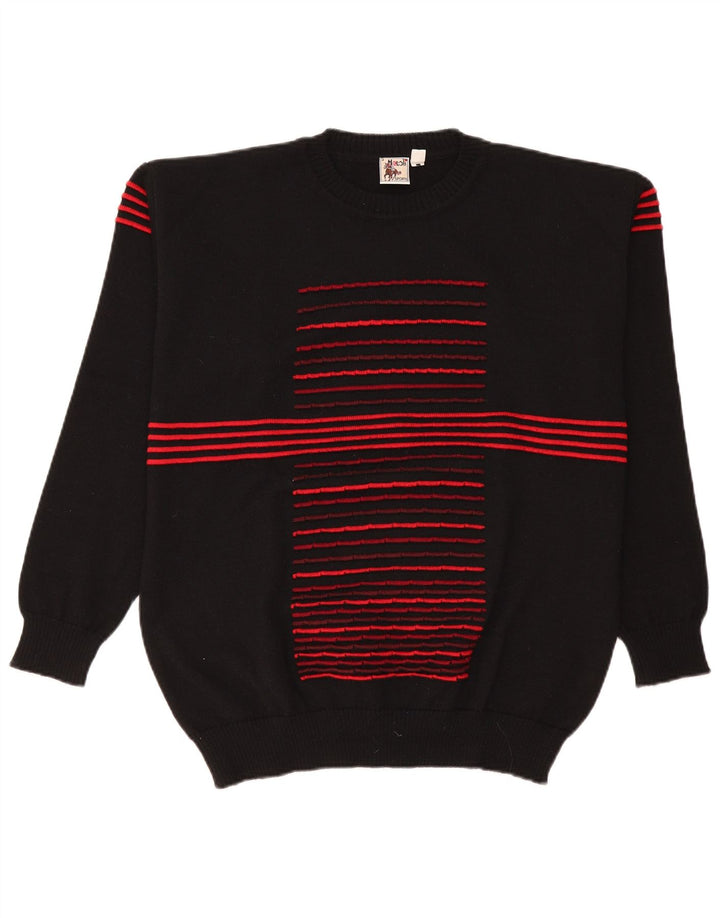 Pulover vintage pentru bărbați cu gât roșu, Marea Britanie 38/40, cu dungi negre medii