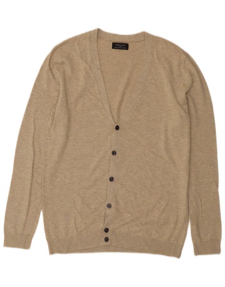Pulover cardigan pentru bărbați Zara, bej mediu cu pete