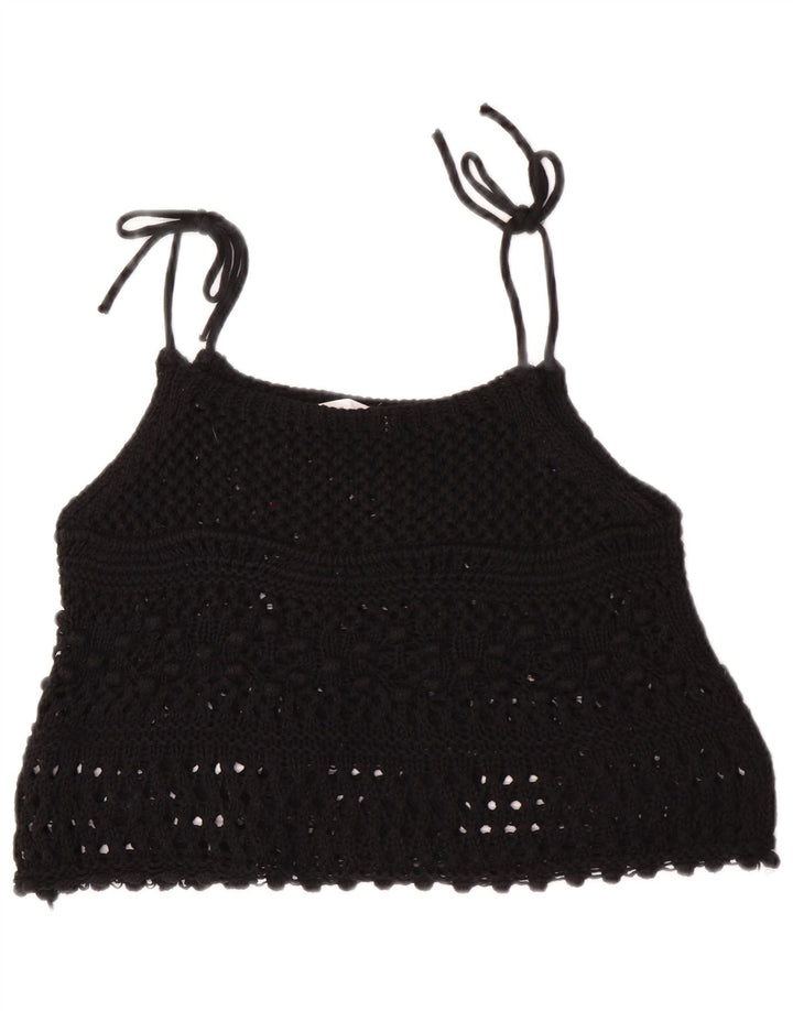 Top crochet fără mâneci Zara pentru femei UK 12 Medium Black