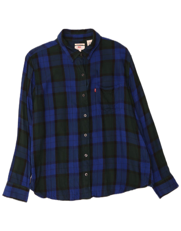 Cămașă de flanel Levi's Boyfriend Fit UK 14 Medium Blue Check Viscose