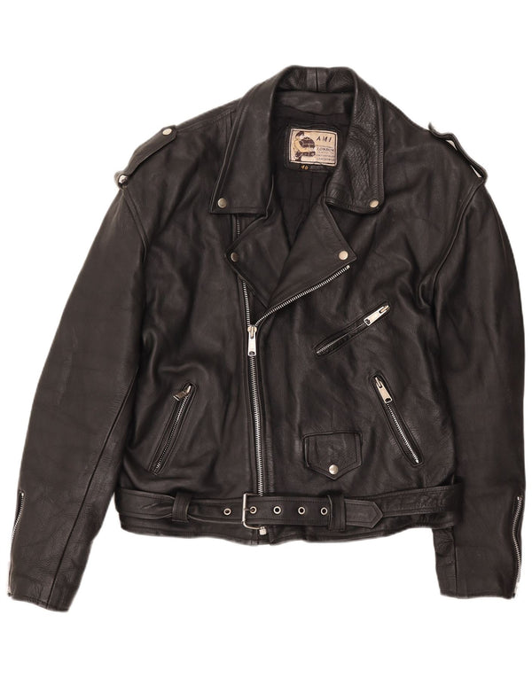 Jachetă motociclist din piele pentru bărbați AMI UK 48 4XL Negru