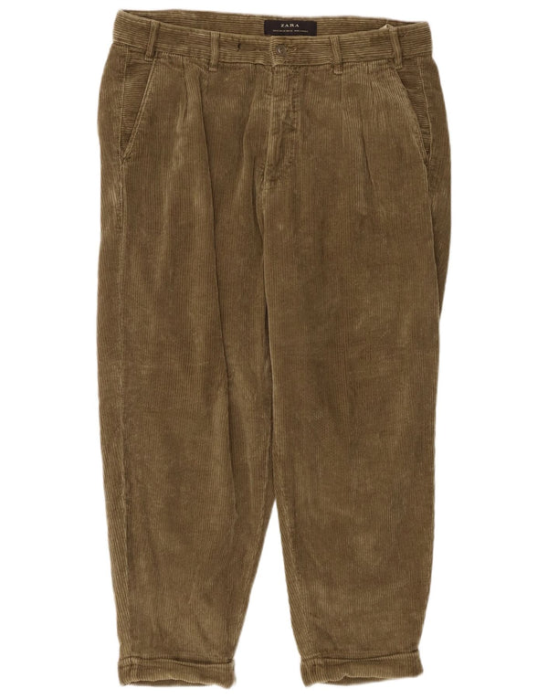 Pantaloni de velur conic pentru bărbați Zara EU 42 L32 L25 Kaki Bumbac