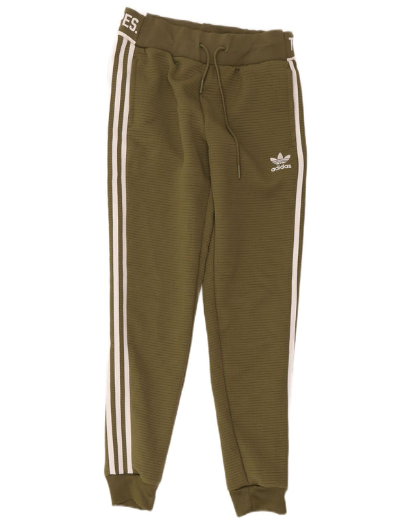 Pantaloni de trening Adidas pentru femei cu trei dungi Pantaloni de jogging UK 8 Small Khaki
