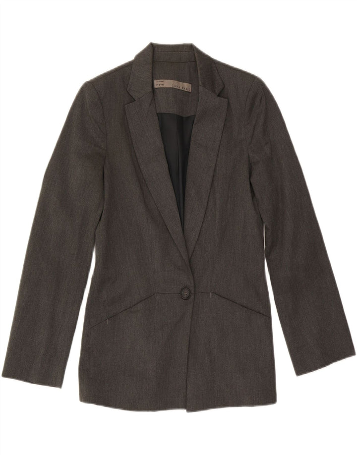 Blazer pentru femei Zara cu 1 nasture, UK 10, poliester, gri mic