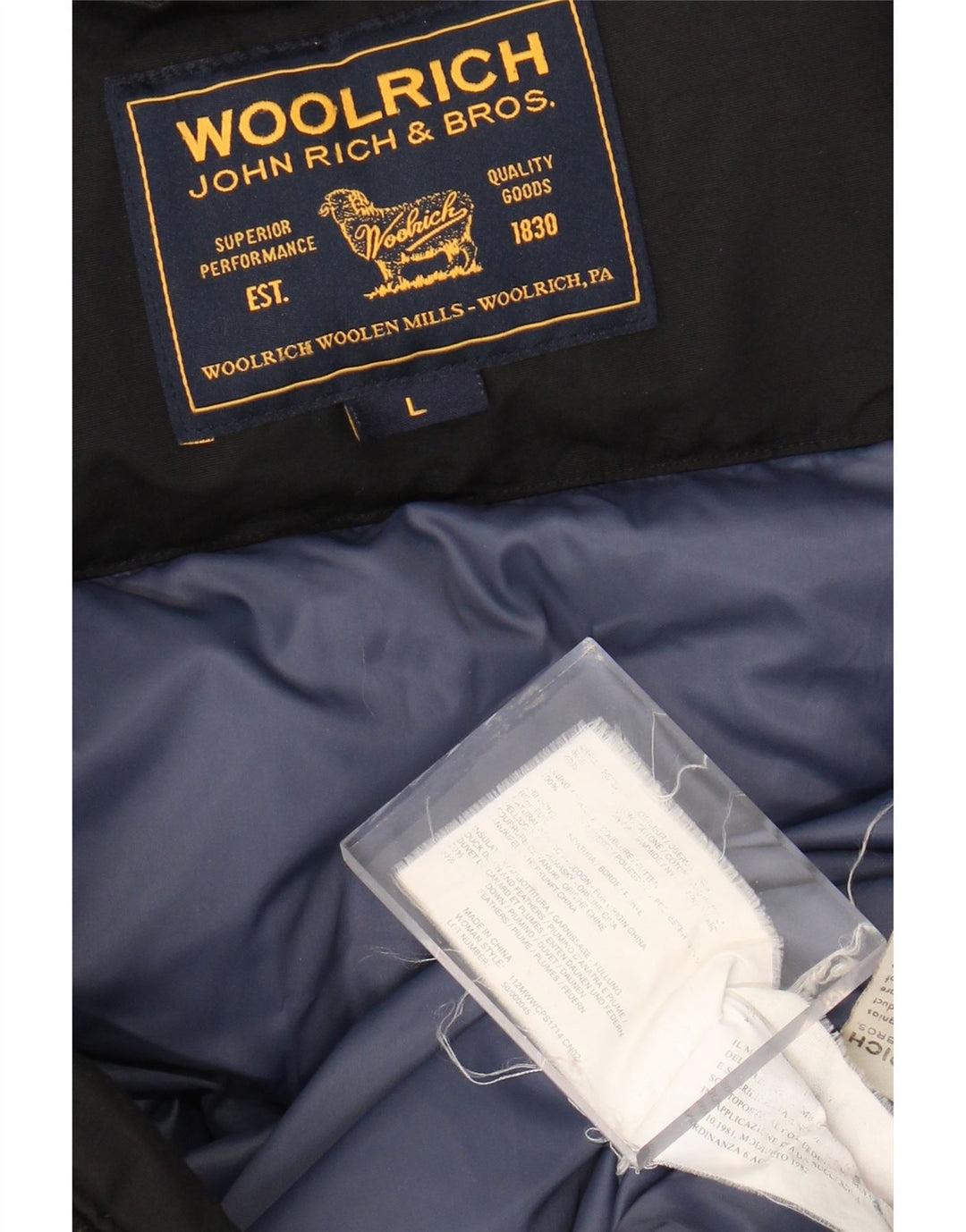 Palton căptușit pentru femei Woolrich UK 14 mare, negru, bumbac
