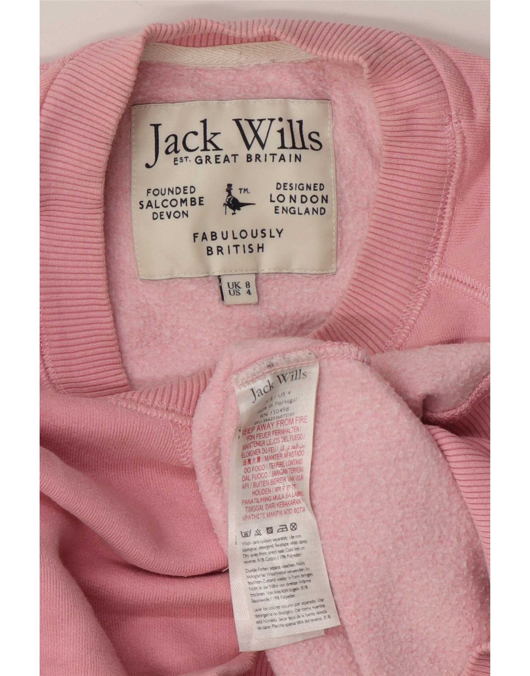 Jack Wills Pulover supradimensionat pentru femei UK 8 Bumbac roz mic