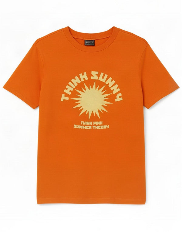 Think Pink Womens Graphic T-shirt Top UK 14 Large Orange Bumbac