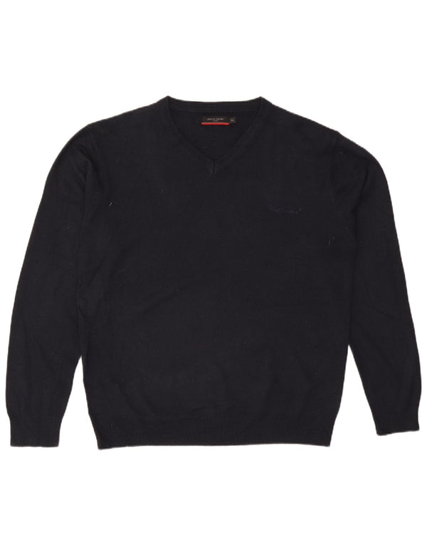 Pierre Cardin Pulover cu decolteu în V pentru bărbați, XL, acrilic, albastru bleumarin