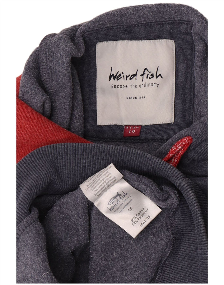 Pulover cu glugă cu grafic pentru femei Weird Fish UK 16, mare, albastru, bumbac