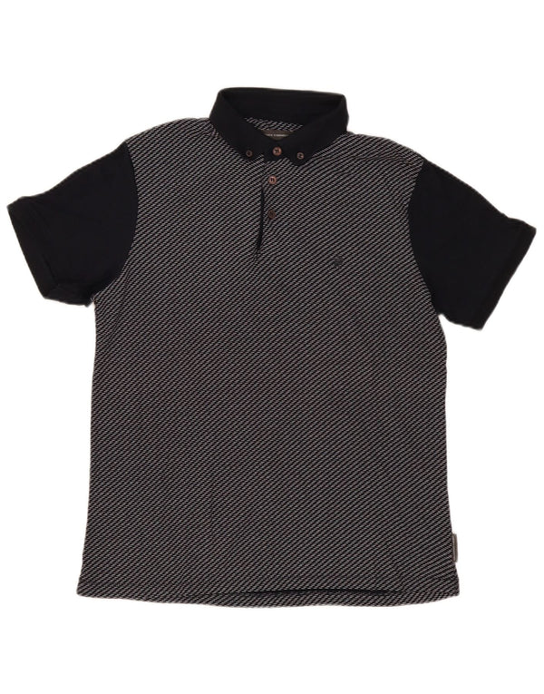 French Connection Mens Polo Shirt Medium Navy Blue Striped Cotton